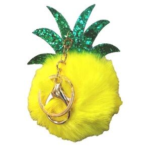GLITTER and POM POM PINEAPPLE For Luck New Home, New Bag, Keychain Bag Charm
